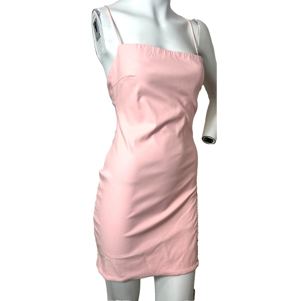 White Fox Mini Dress Size Medium Pink Rhinestone Trim Open Back Come Back NWT - Picture 10 of 10